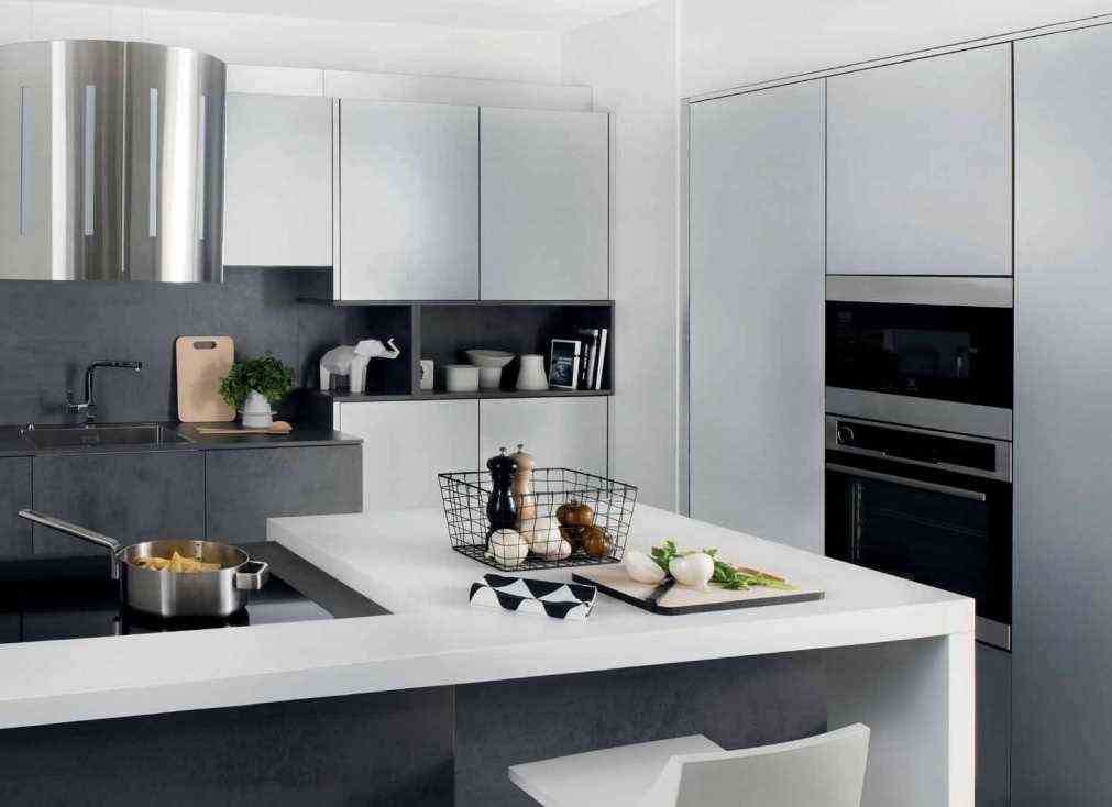White And Black Kitchen Concrete Effect Silvia Steel