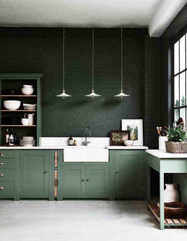 Country chic kitchen in dark green 