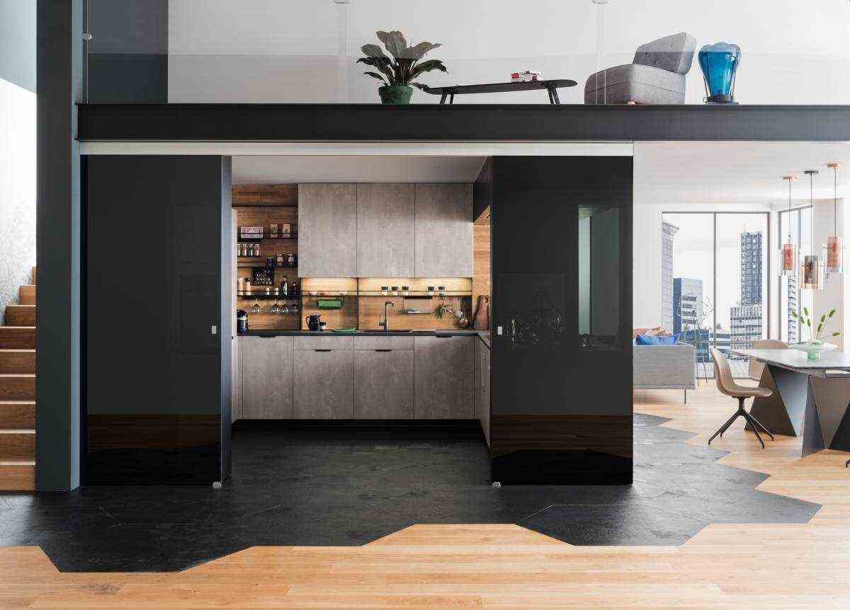Semi Open Kitchen Wood And Concrete -