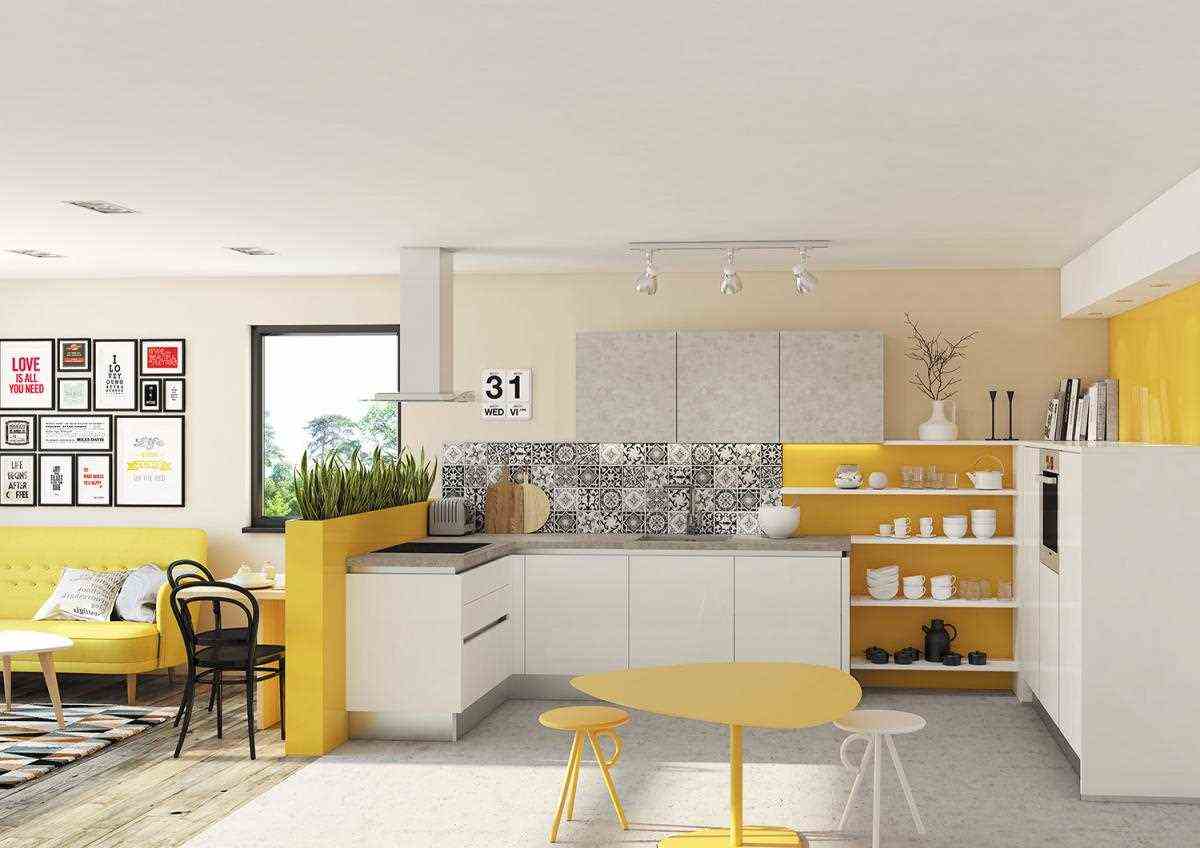 Yellow And Concrete Kitchen 