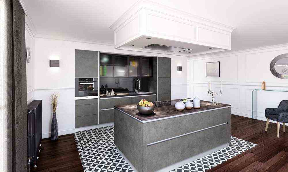 Concrete effect kitchen in a stylish interior