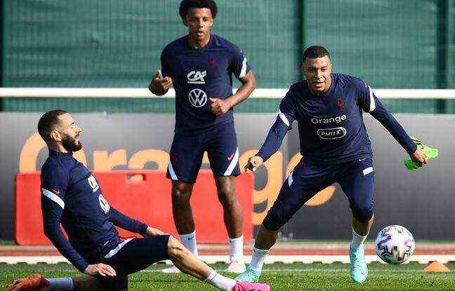 France's forward Kylian Mbappe (R) fights for the ball with France's forward Karim Benzema next to France's defender Jules Kounde (C) during a training session in Clairefontaine-en-Yvelines on May 28, 2021 as part of the team's preparation for the upcoming 2020 EUFA Euro football tournament.  France will play a friendly football match against Wales on June 2 and against Bulgaria on June 8 as part of the team's Euro 2020 preparation.  AFP PHOTO / FRANCK FIFE AFP PHOTO / FRANCK FIFEFrance's forward Kylian Mbappe gestures during a training session in Clairefontaine-en-Yvelines on May 28, 2021 as part of the team's preparation for the upcoming 2020 EUFA Euro football tournament.  - France will play a friendly football match against Wales on June 2 and against Bulgaria on June 8 as part of the team's Euro 2020 preparation.  (Photo by FRANCK FIFE / AFP)