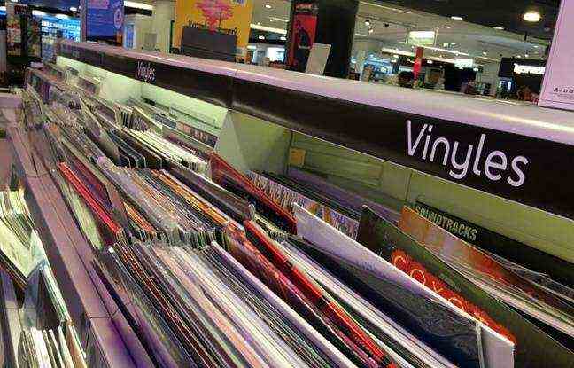 A shelf of vinyl records at Fnac Etoile.