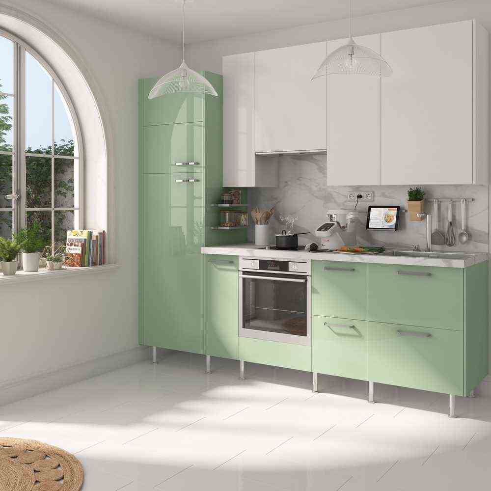 Small Kitchen In White And Soft Green 