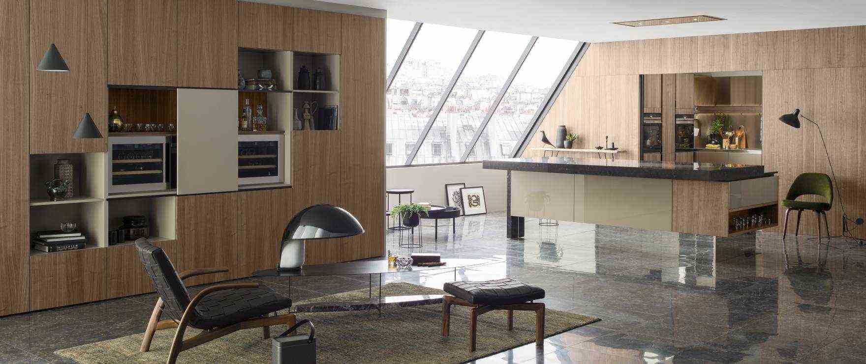 The black kitchen plan in a contemporary wood kitchen 