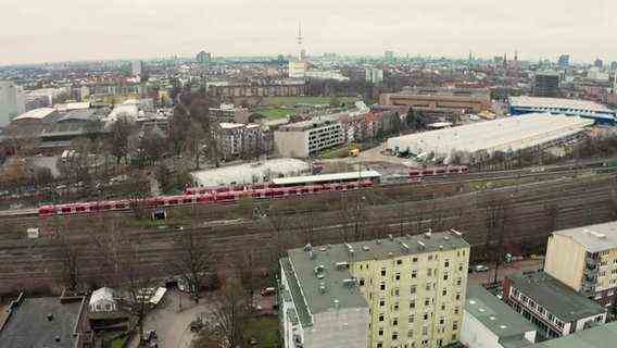 An aerial view of the Diebsteich train station in Hamburg  