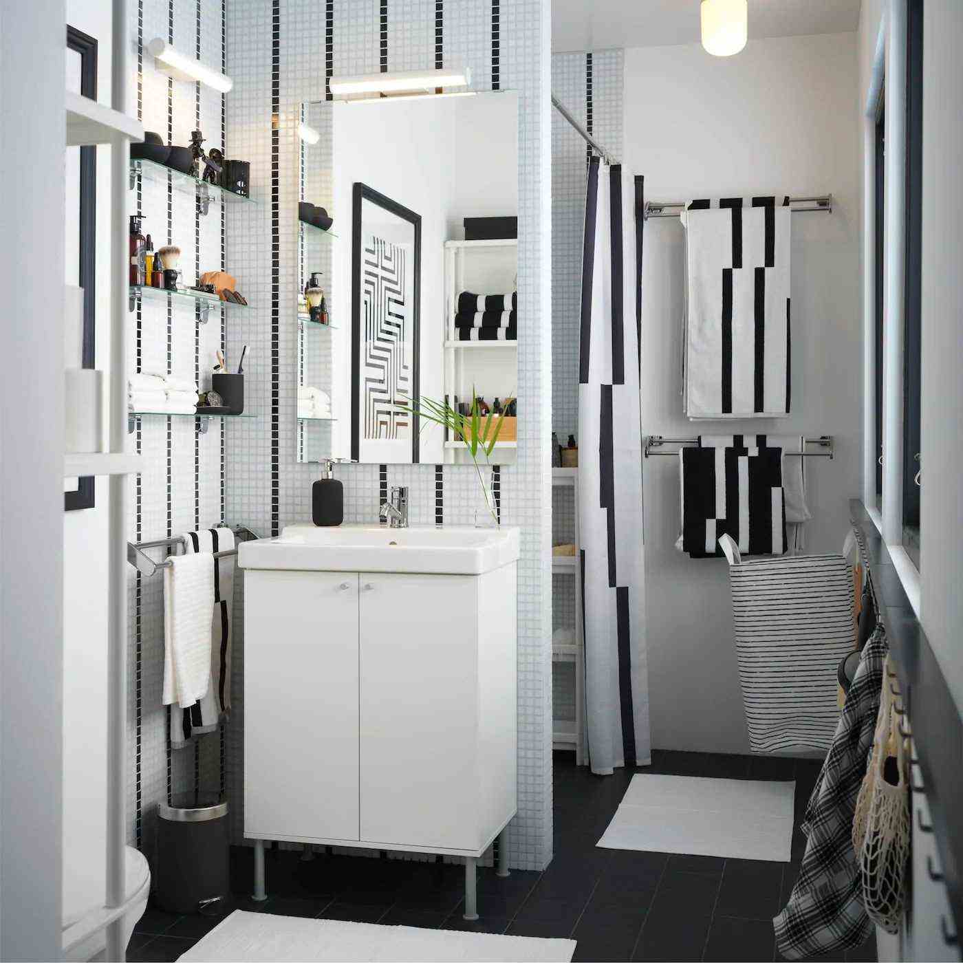 A Scandinavian Bathroom In Black And White 