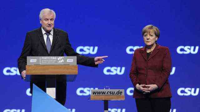 Horst SEEHOFER Prime Minister Bavaria and CSU Chairman with Chancellor Angela MERKEL C