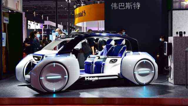 SHANGHAI, CHINA - APRIL 21: A Webasto autonomous concept vehicle is on display during the 19th Shanghai International A