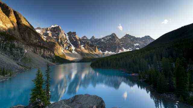 Canada, Alberta, Banff National: Moraine Lake Canada, Alberta, Banff National Park: Moraine Lake at dusk Canada PUBLICAT