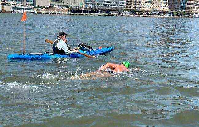 Steve Stievenart in the waters of the Hudson in New York