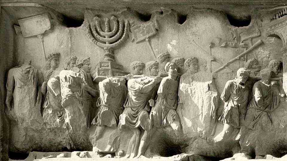 The emperor Titus plundered the temple treasures in Jerusalem.