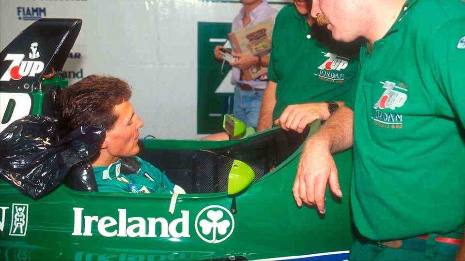 Michael Schumacher takes a seat in his Jordan in 1991