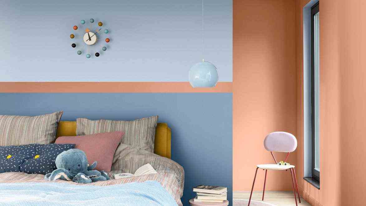 A Peaceful Interior In Horizon Blue And Terracotta