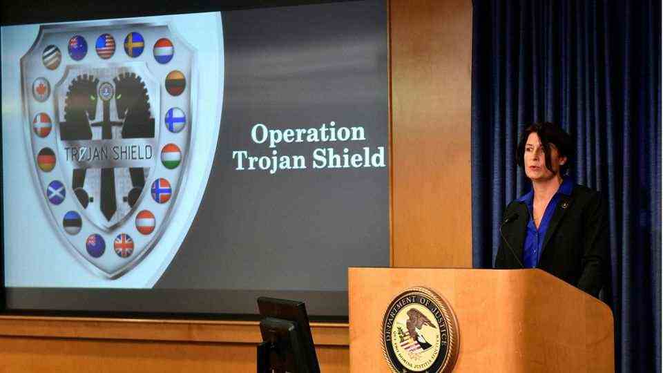 FBI Agent Suzanne Turner speaks about the operation during a press conference "Trojan shield"
