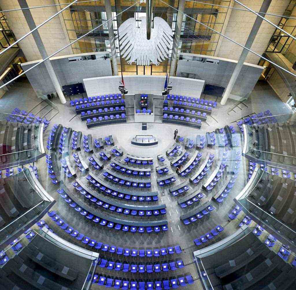 View into the still empty plenary hall of the German Bundestag