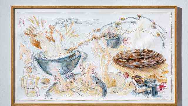 Sonja Alhäuser, favorite bread, watercolor, acrylic paint, pencil on paper, 80x140 cm, 2021.