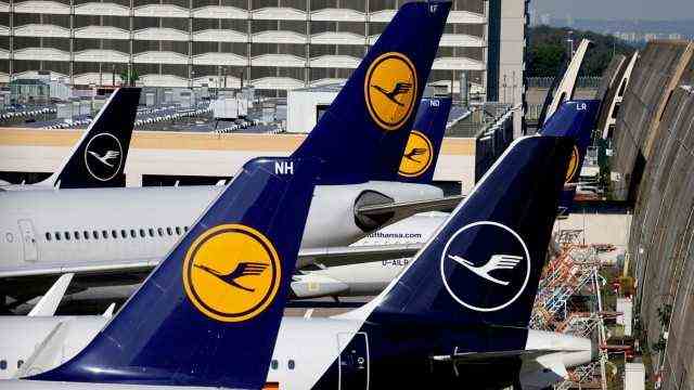 FILE PHOTO: Lufthansa planes are seen parked on the tarmac of Frankfurt Airport