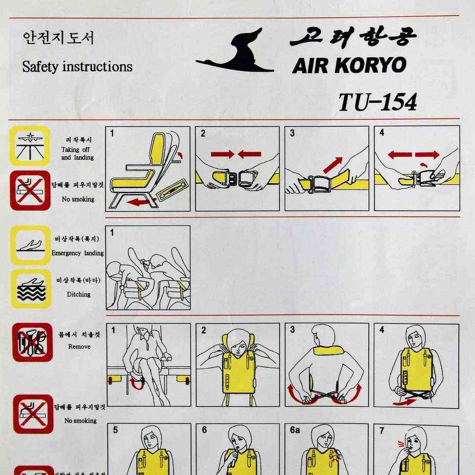 Air Koryo Tupolev Tu-154 emergency exit instructions