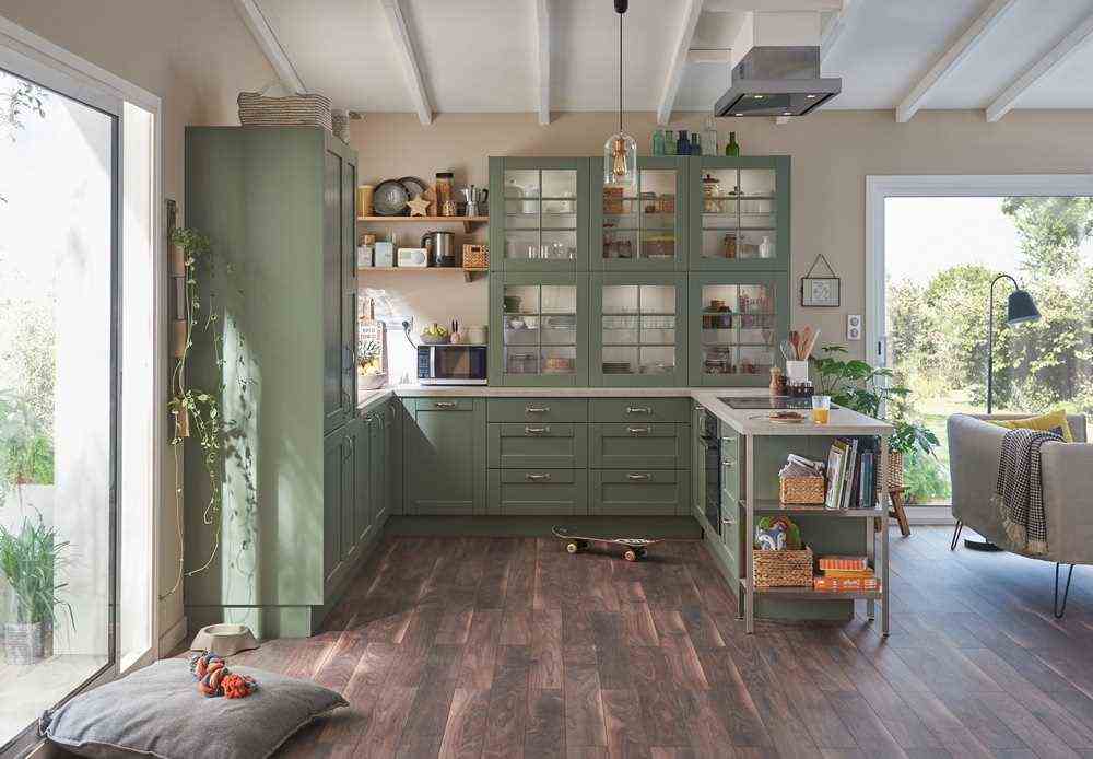 An Almond Green And Nude Kitchen 