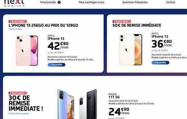 The offers of the Next Mobiles site.
