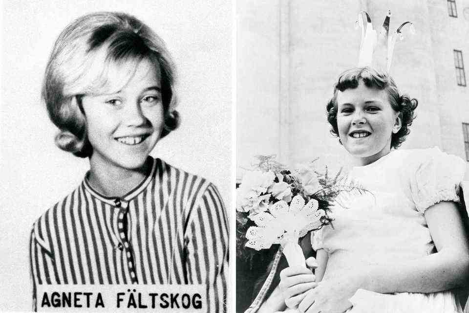 The picture on the left shows singer Agneta Fältskog in 1963, when she was 13 and was still attending school.  Right: Anni-Frid "Frida" Synne Lyngstad in 1956 at the age of eleven.  As the daughter of a Norwegian and a German occupation soldier, her childhood was not an easy one.  Her mother died before her second birthday, and she only met her father in 1977.