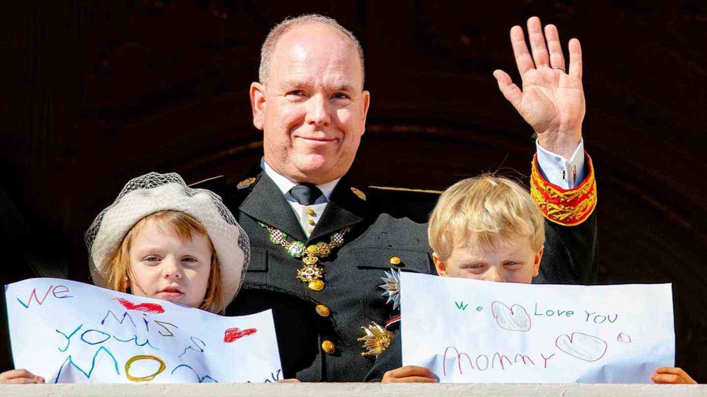 Prince Albert II with his children Princess Gabriella and Prince Jacques on the national holiday in Monaco.