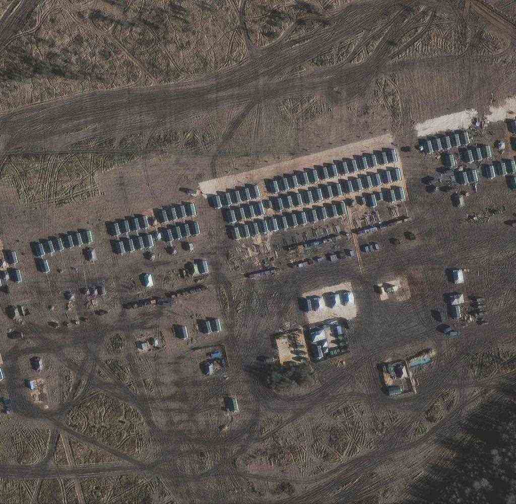 A satellite image from November 1 shows tanks, armored transports and troops near the town of Yelnya in Smolenks Oblast in western Russia