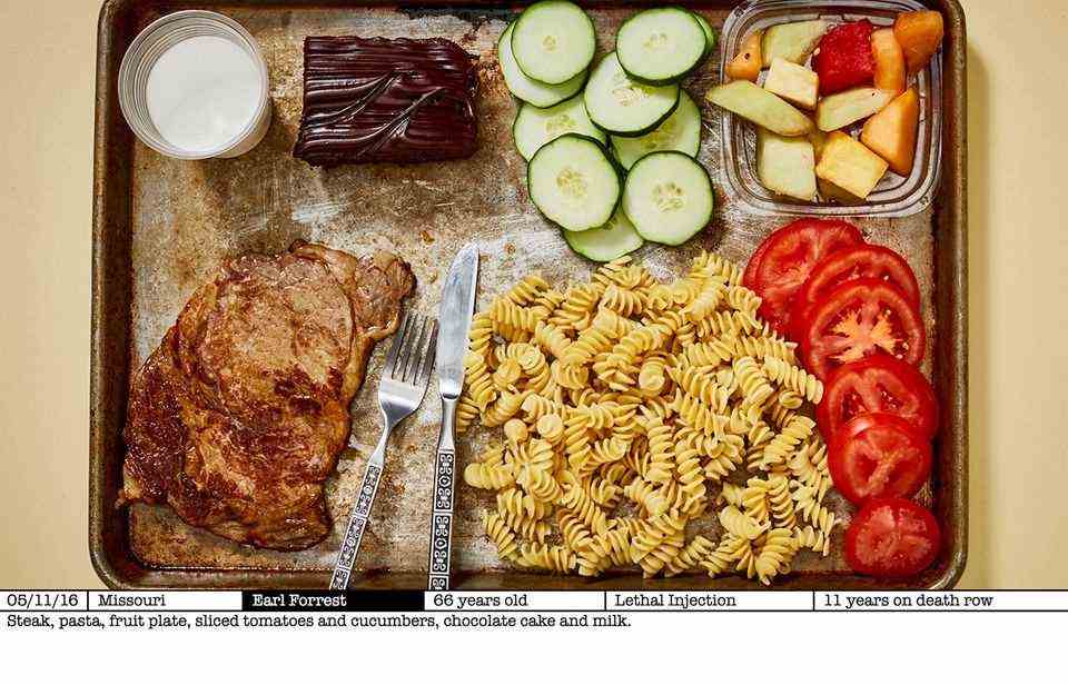 5/11/2016 Missouri: Earl Forrest, 66 years old, 11 years on death row Executioner's meal: steak, pasta, fruit, tomatoes and cucumbers, chocolate cake and milk