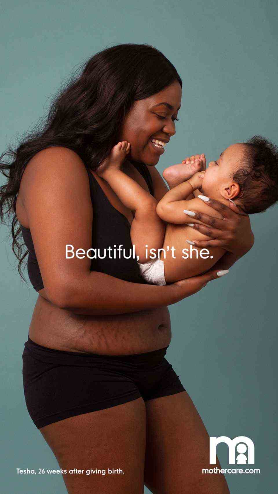Who do the few stretch marks bother?  Mama Tesha happily presents her baby - and her body.