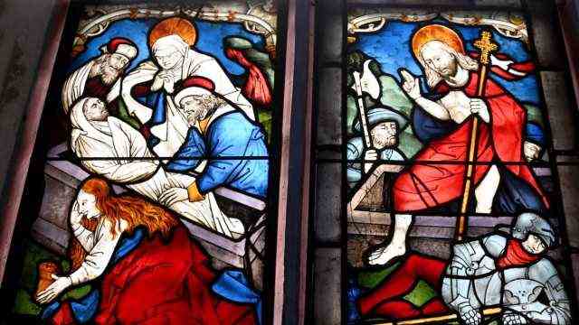 Church windows in Munich: The historic windows in the Blutenburg Palace Chapel.