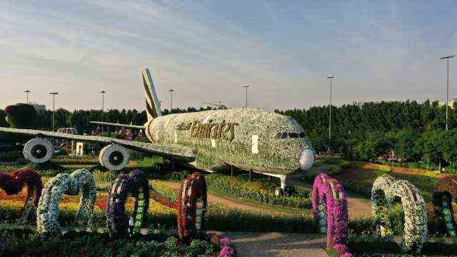Air transport: One covered with flowers "A380" in the Miracle Garden in Dubai: Emirates continues to rely on the large long-haul aircraft.