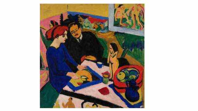 Ernst Ludwig Kirchner Erich Heckel and Dodo in the studio (back: double portrait of the Schiefler couple, 1923), 1910/11