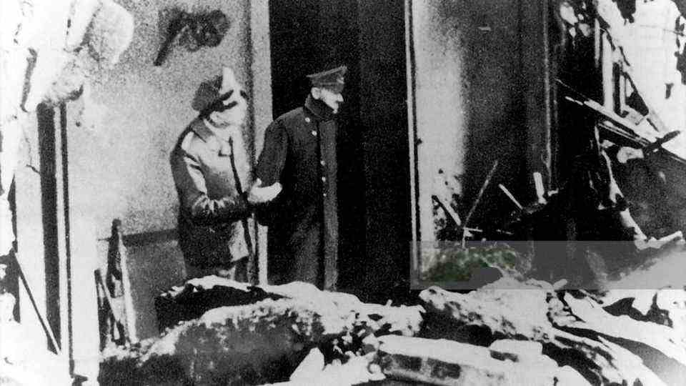 Hitler in the ruins of the Reich Chancellery