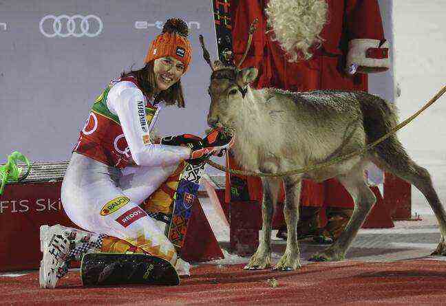 Slovak Petra Vlhova with one of her reindeer won in Levi.