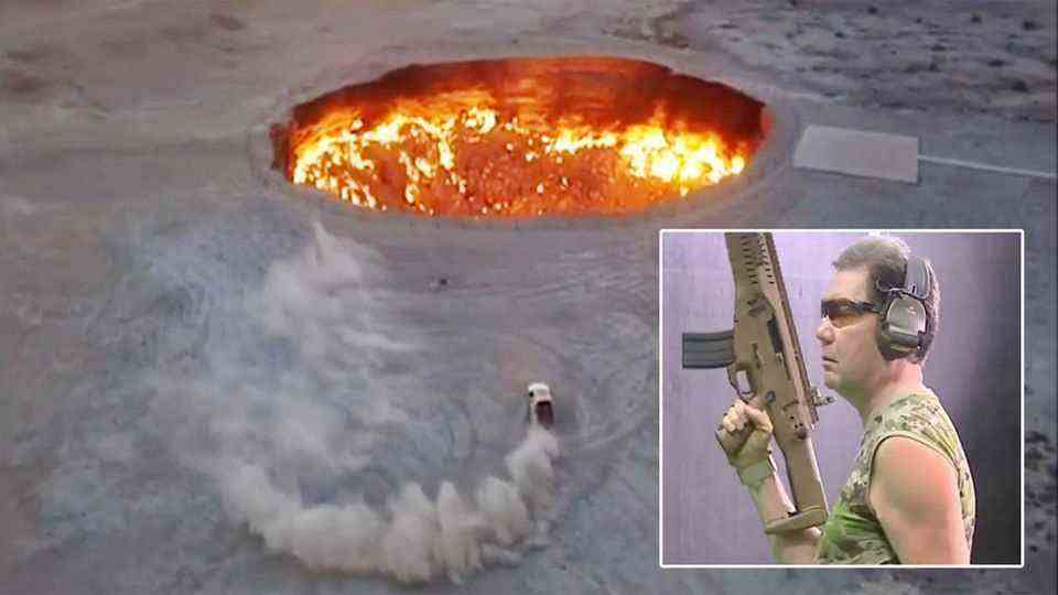 Turkmenistan dictator drives around volcanic crater