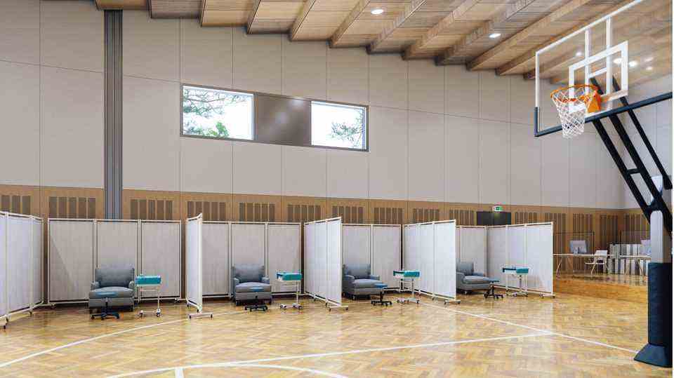 Empty vaccination center in sports hall