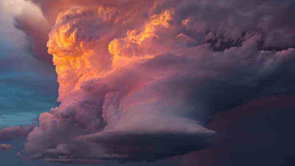 Gigantic supercell in the sky illuminated by sun