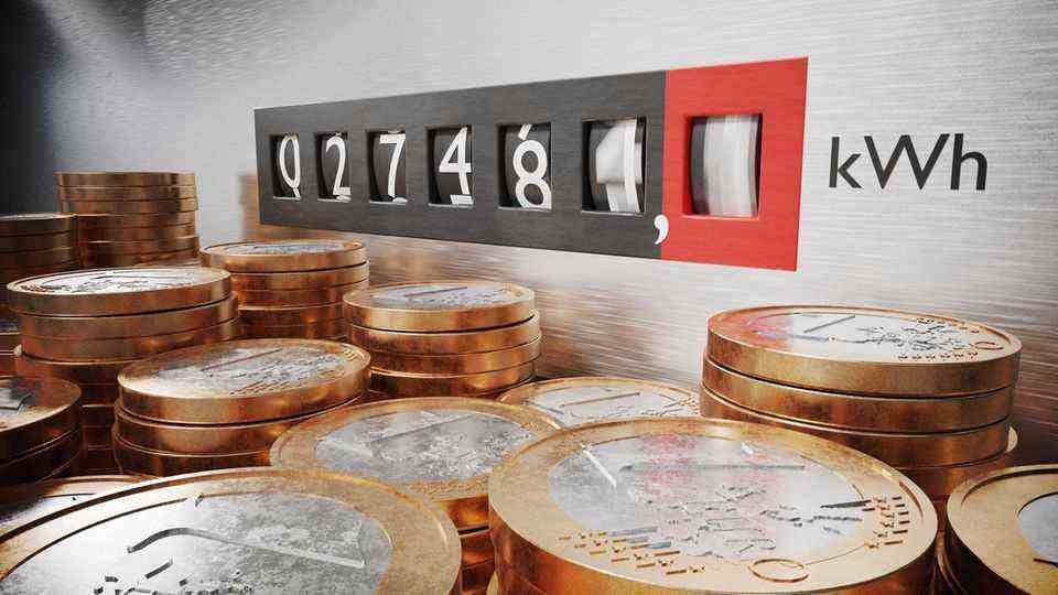 Electricity meter reading, stack of 1 euro coins