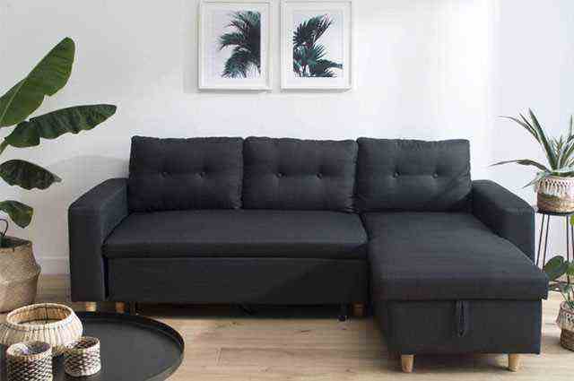 Corner sofa convertible WADE 3 seater anthracite gray