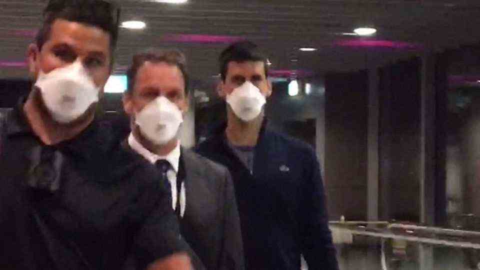 Novak Djokovic at Melbourne Airport before his departure 