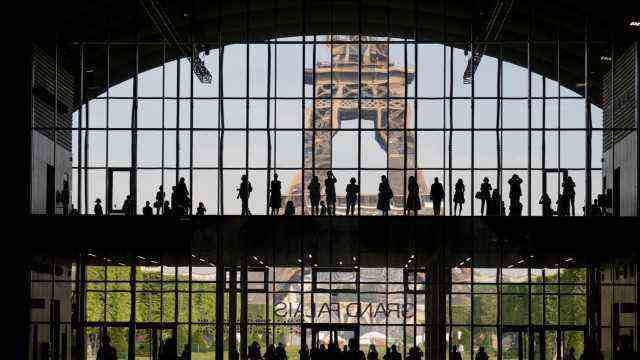 Paris War of the Art Fairs: View of the Eiffel Tower from the Grand Palais Ephémère.  The temporary hall that will replace the Grand Palais during its renovation will host Art Basel for the first time in Paris in October.