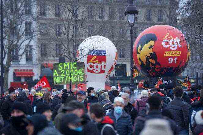 Interprofessional demonstrations to demand a wage increase on Thursday January 27, 2022, in Paris.