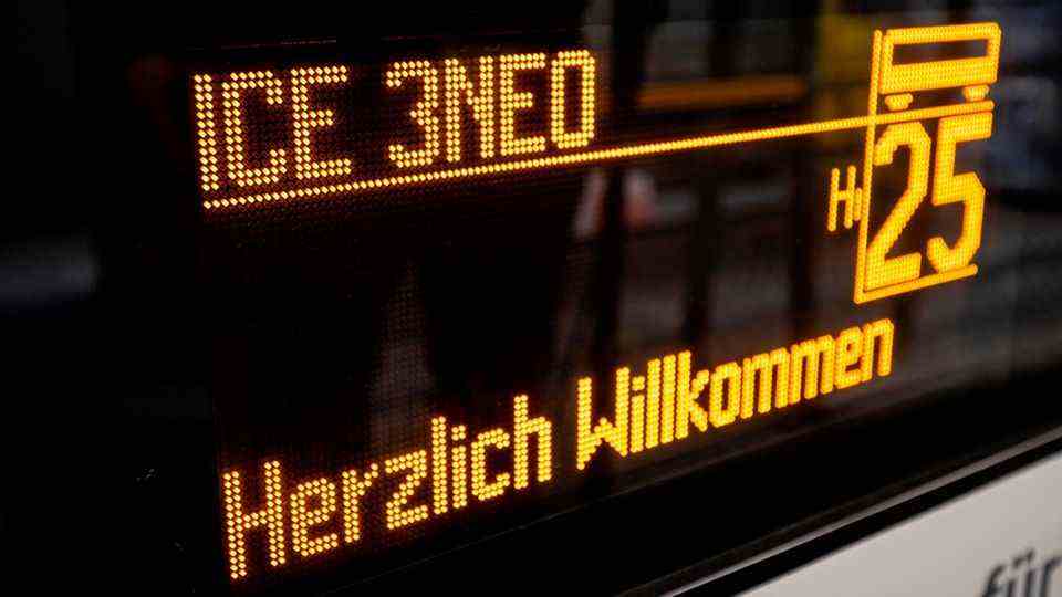 The display board of the new ICE 3neo of Deutsche Bahn.