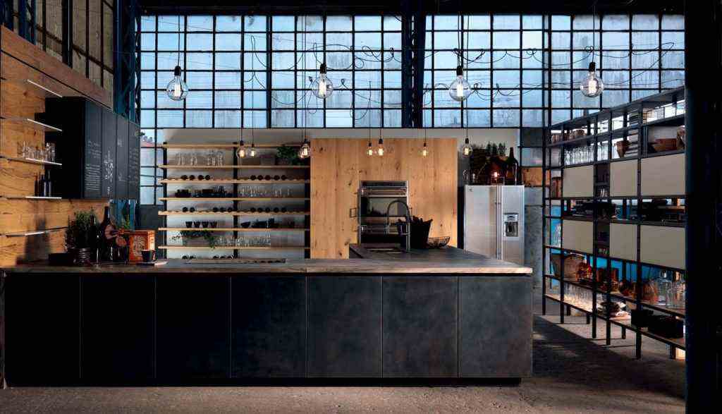 A Black And Wood Industrial Kitchen In Metal 