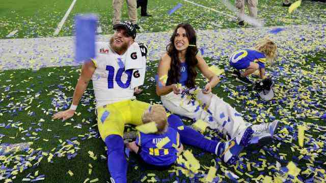 Los Angeles Rams Super Bowl victory: The man of the game: Cooper Kupp celebrates with his family in the rain of confetti.