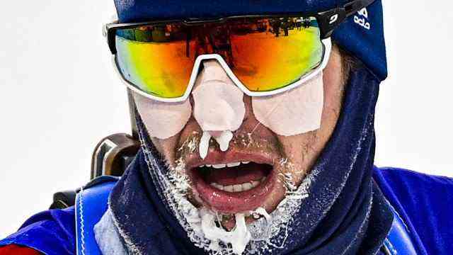 Olympics 2022: cold?  Spiky!  Norwegian biathlete Sturla Holm Laegreid after the 15km mass start race.