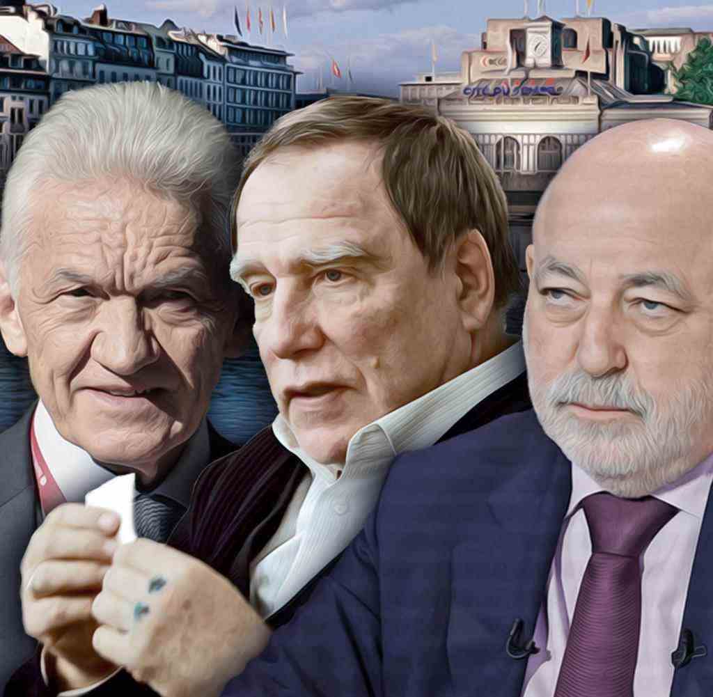 Putins Vertraute Gennadi Timtschenko, Viktor Vekselberg und Mathias Warning (von links)