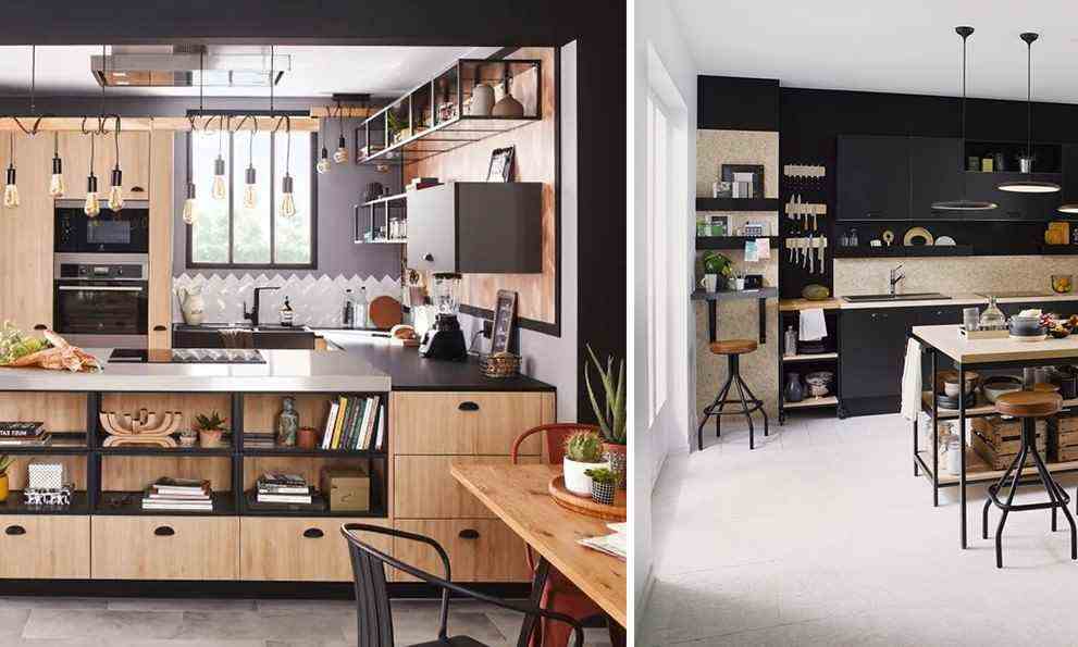 Black And Wood Industrial Kitchen
