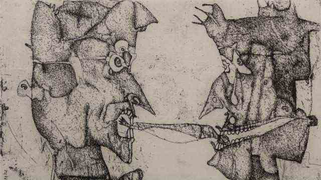 Art in the Allgäu: A famous etching that belongs to the collection of the city of Kaufbeuren: Horst Janssen's work "Untitled (Klee and Ensor fighting over a kipper)" from 1961.